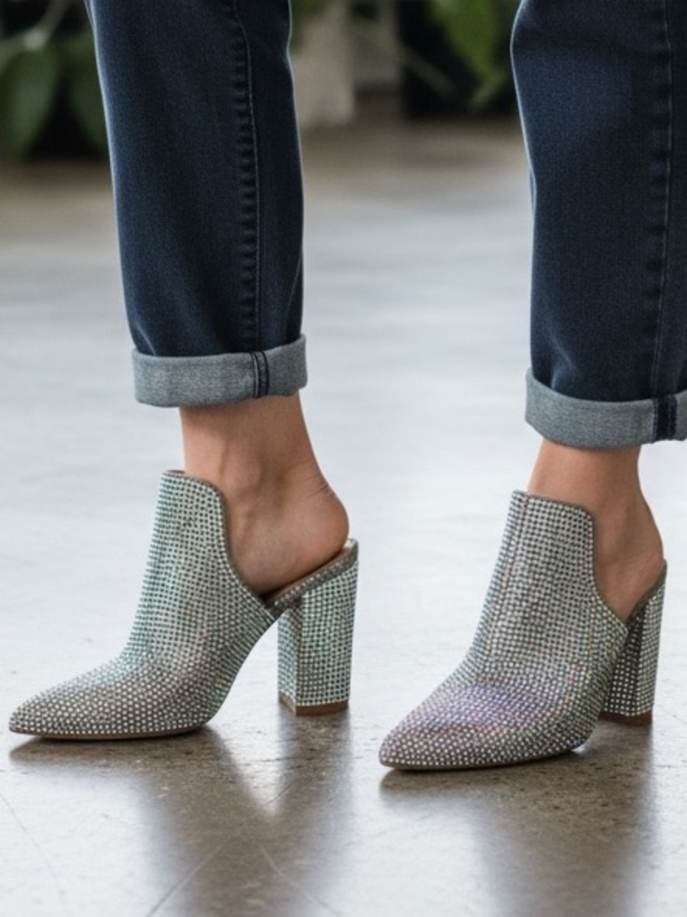 Aldo Rhinestone Crystal Embellished Mules Heels